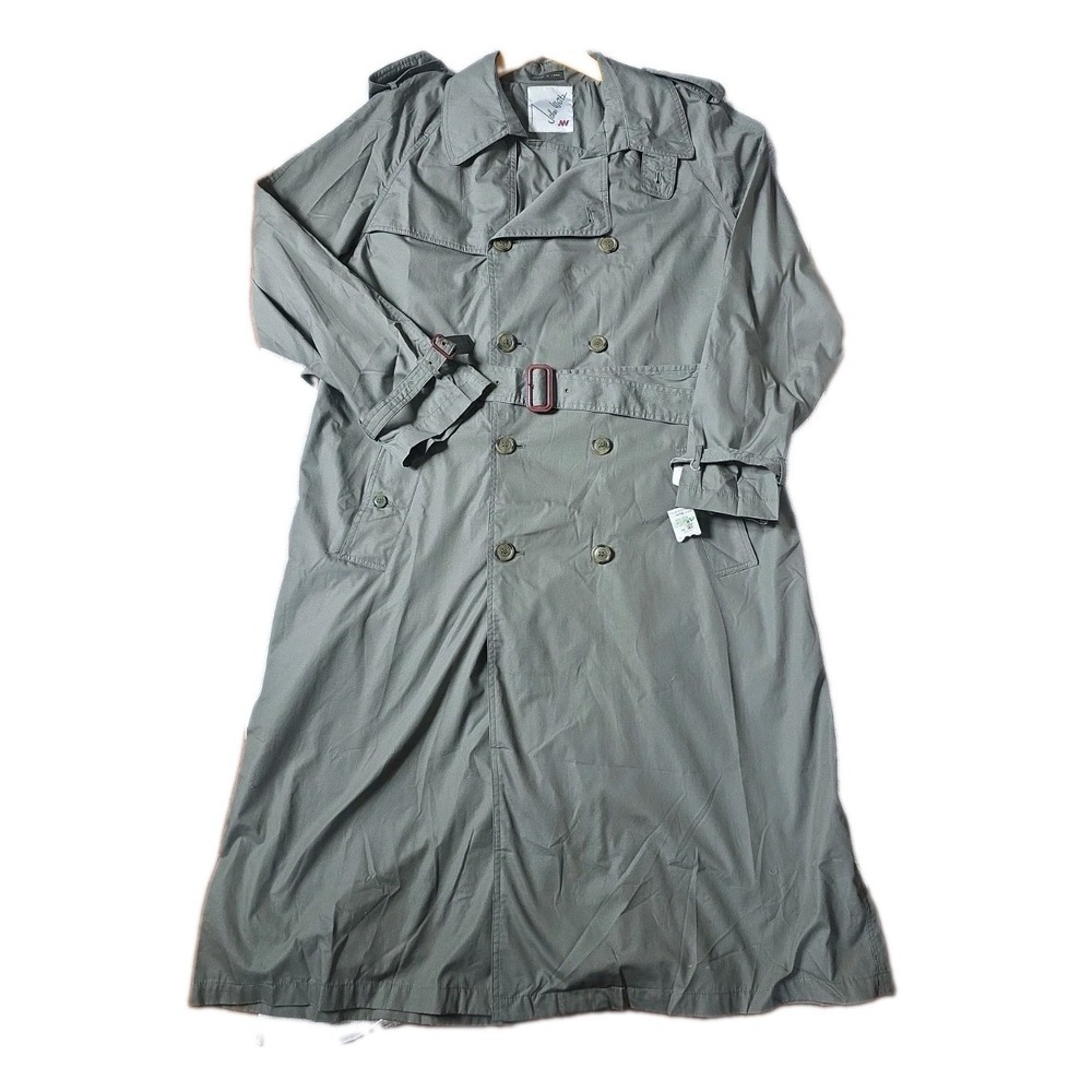 John Weitz Vtg Mens Double Breasted Trench Coat 42L Olive Grey Duster
